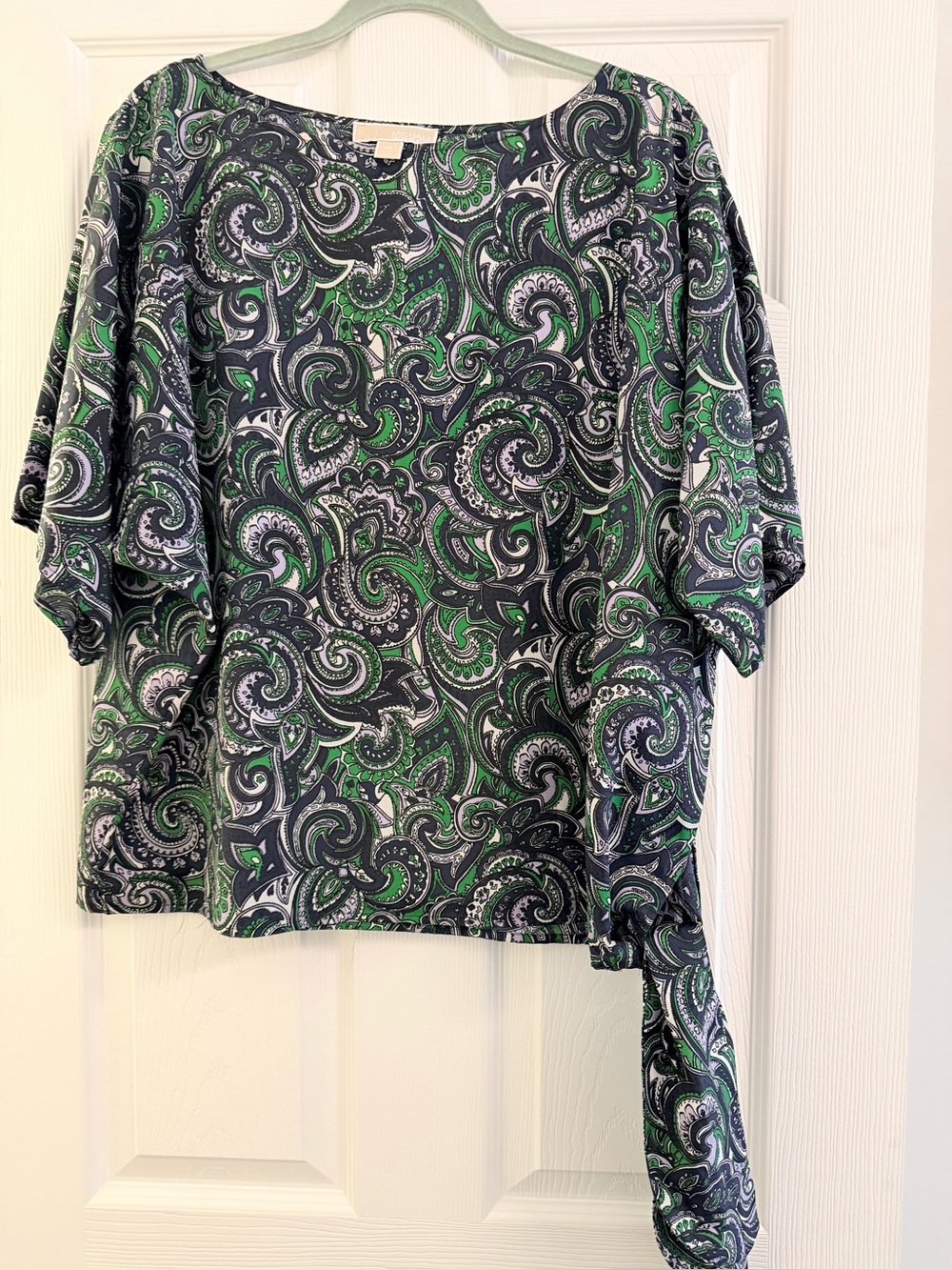 Michael Kors Green, Navy & Lilac Paisley Top